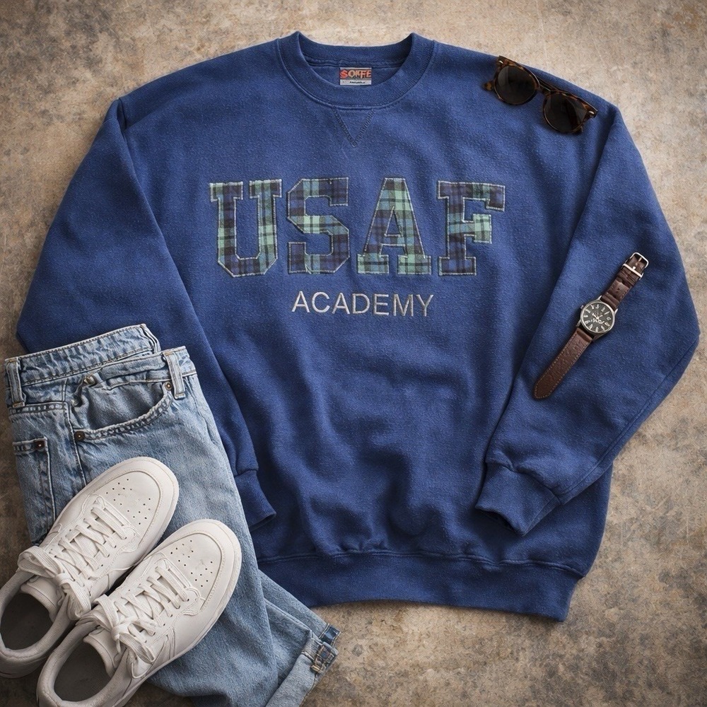 Soffe USAF Academy Sweatshirt Mens‎ XXL Blue Good Plaid Applique Made in USA